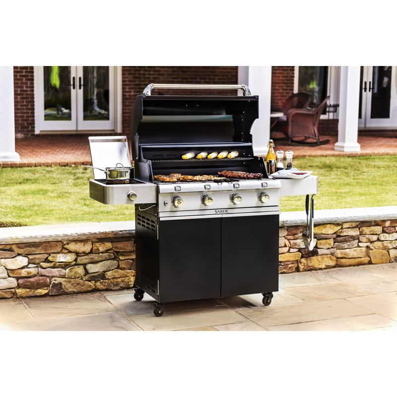 Saber Cast Black 4-Burner Propane Gas and Charcoal Grill