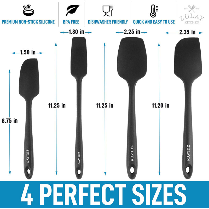 Black 4-Piece Heat Resistant Silicone Spatula Set