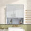 Armoire de salle de bain murale 2 portes avec fente pour papiers-mouchoirs, miroir mignon et espace de rangement multifonctionnel