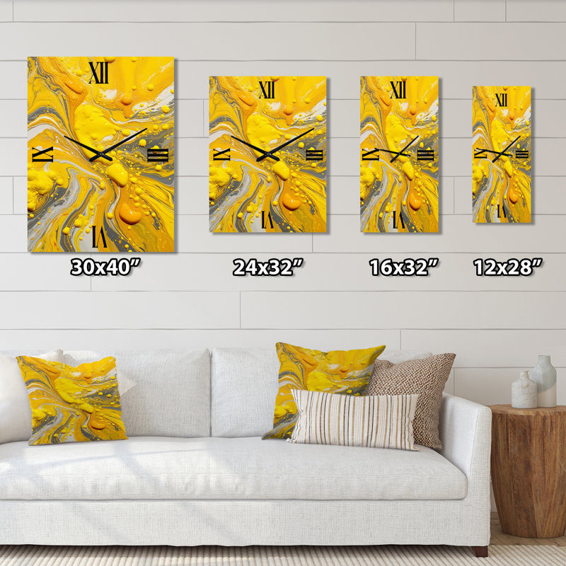 Horloge murale abstraite jaune et grise, Petit