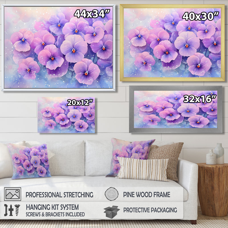 Morning Dew of Violets Flowers II - Violets, art mural, Reproduction encadrée d'une seule photo sans pass, Noir