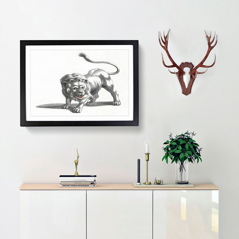 Lion by Johan Teyler - Picture Frame Drawing Print, 36cm H x 48cm W x 2cm D, Black Framed