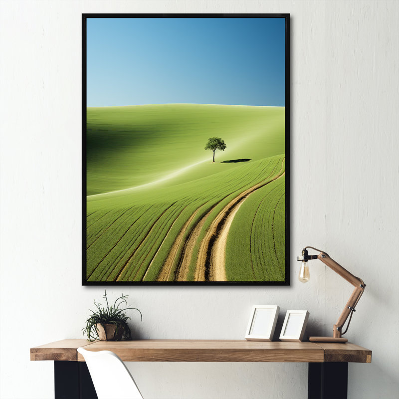 " Minimalism Meadow Panorama ", Black Floater Framed, 32" H x 16" W x 1" D