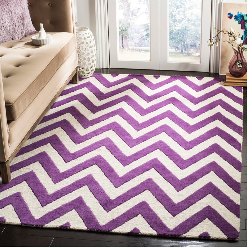 Tapis mauve / ivoire en laine touffeté à la main Sanyla, Rectangle 5 pi x 8 pi