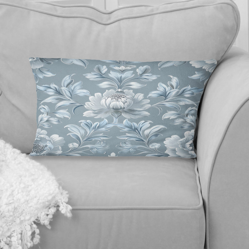 Coussin lombaire transitionnel bleu argenté et jardins floraux III