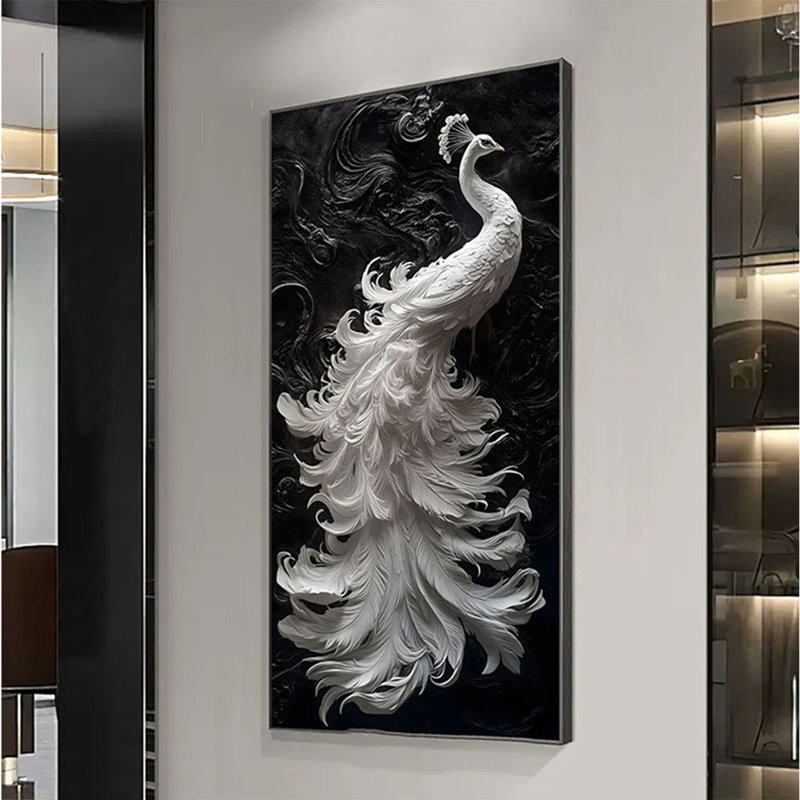 High-End Luxury Crystal Ceramic Peacock Mural, 70.87" H x 31.5" W x 1.18" D