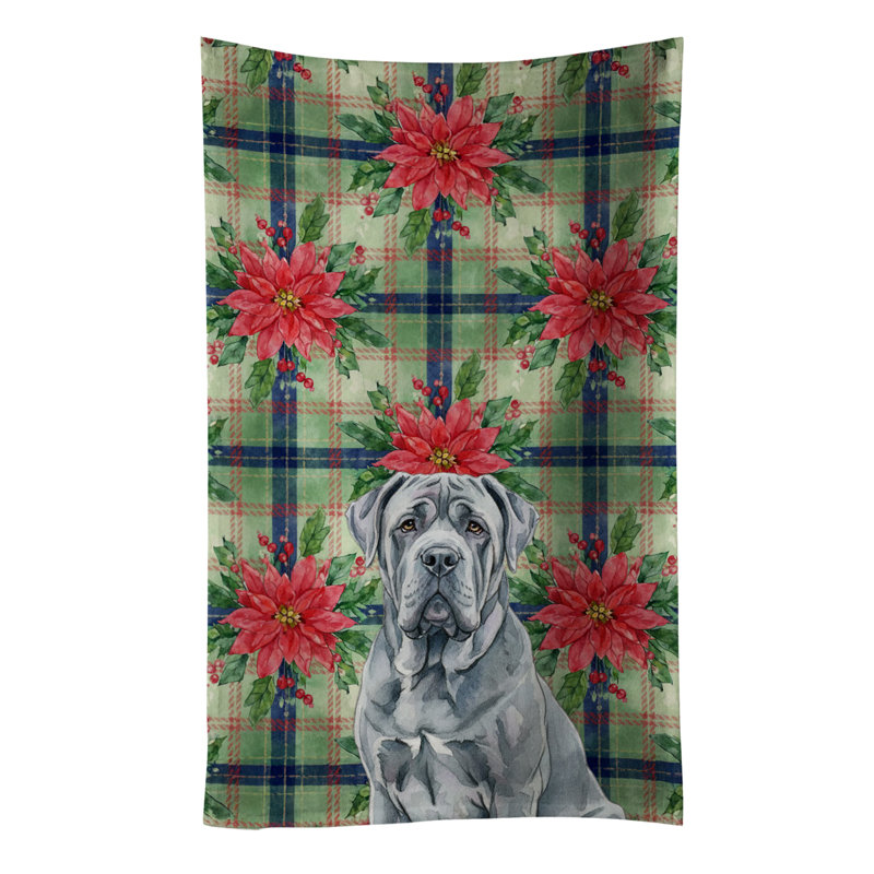 Blue Neapolitan Mastiff Christmas PoinsettIas Kitchen Towel, Blue Neapolitan Mastiff