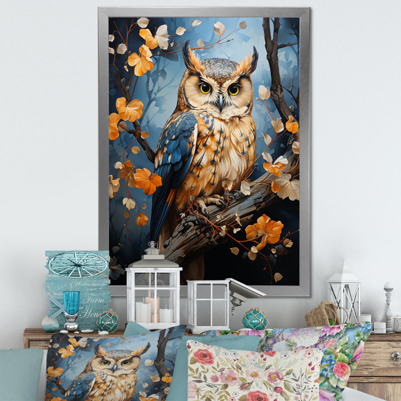 «Enchanted Forest Sentinels Owl I» sur toile, Encadrement argenté, H 40 po x l 30 po x P 1,5 po