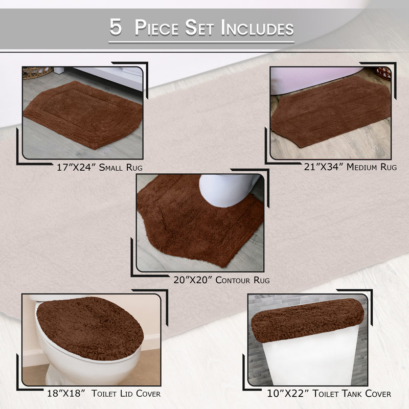 Ensemble de tapis de bain en coton 5 pièces Athyrium, Chocolat