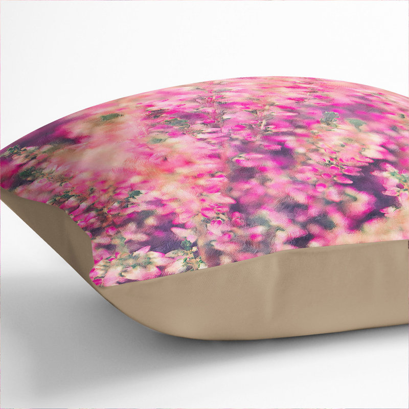 Pink Heather Painting Square Throw Cushion, Stone, 40cm H x 40cm W x 15cm D