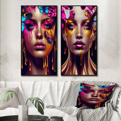 «Sensual Woman with Colorful Butterfly» - ensemble de 2 reproductions