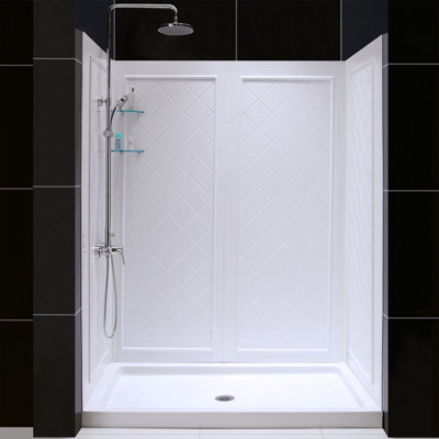 Qwall 60" W x 76.75" H Framed Rectangle Shower Stall and Base Included