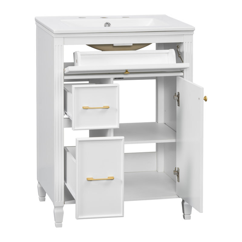 Meuble-lavabo moderne 24 po avec comptoir en céramique, White