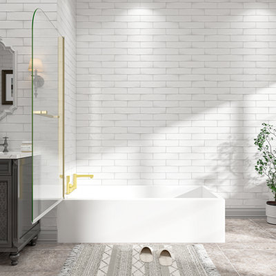 31 - 32" W X 55" H Brushed Gold 180 Pivot Shower Door, 1/4" 6Mm  Tempered Glass, Nano Easy Clean And Stick Proof, Reversible For Bathroom Cleaning Standard Bathtubs