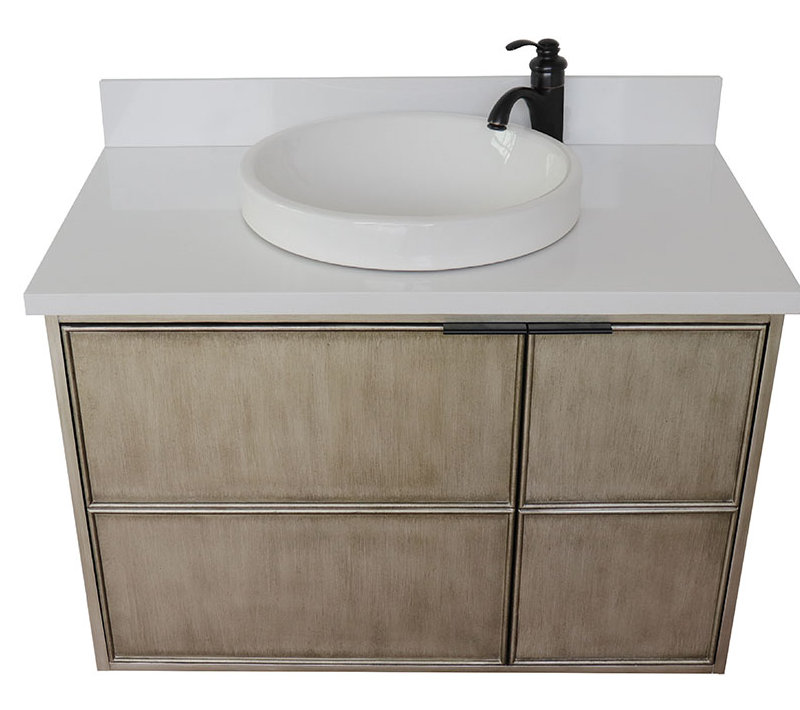 Ensemble de meuble-lavabo simple mural 37 "37", Quartz blanc