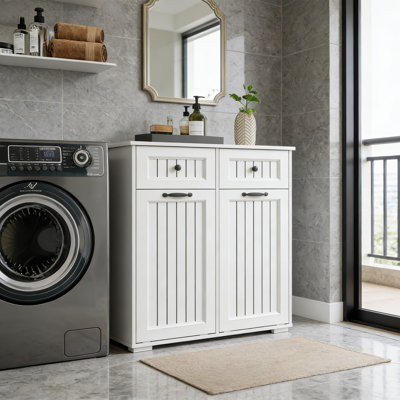 Armoire à panier à linge inclinable double avec panier à linge et tiroirs