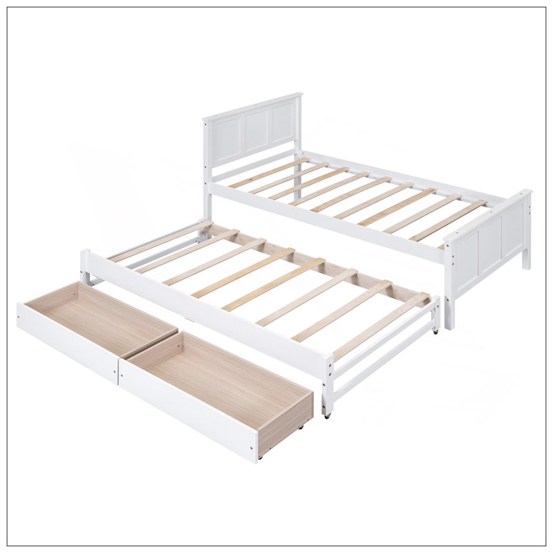 Lit plateforme simple avec lit gigogne et tiroirs, Blanc