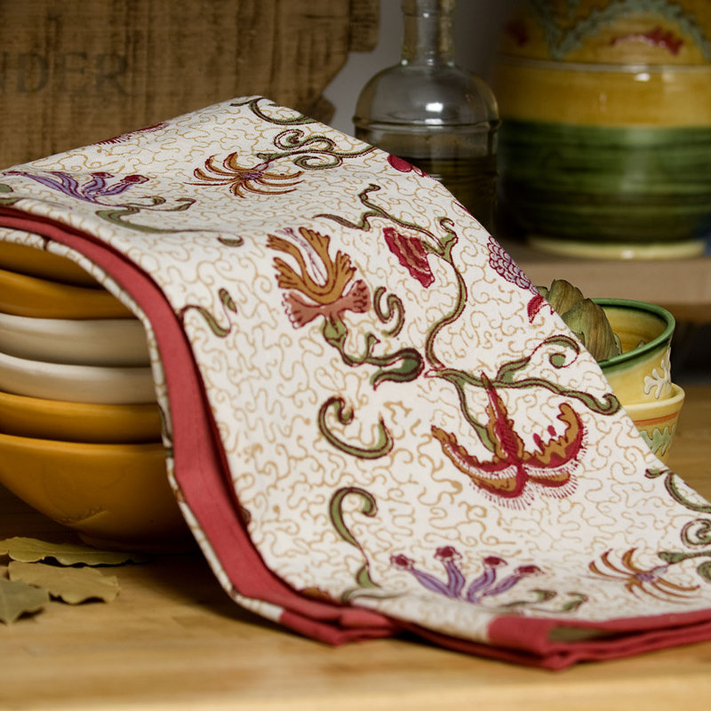 Fleurs Des Indes Floral Tea Towel, Red/White