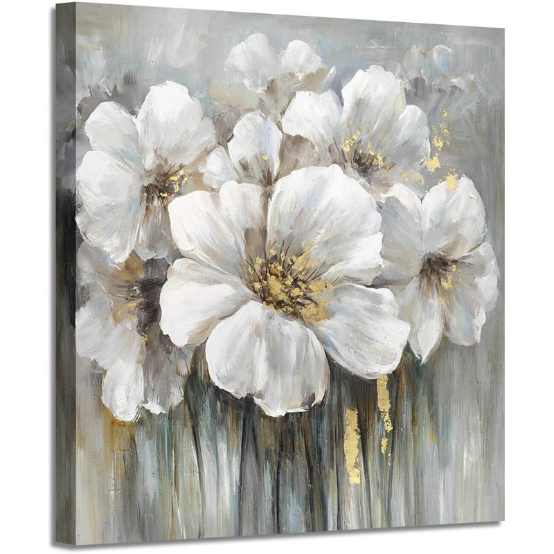 Art floral sur toile - Reproduction de fleurs abstraites et blanches
