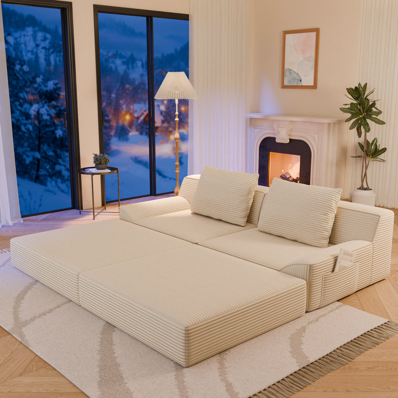 Canapé-lit modulaire de 78 po Boneless, Velours côtelé beige