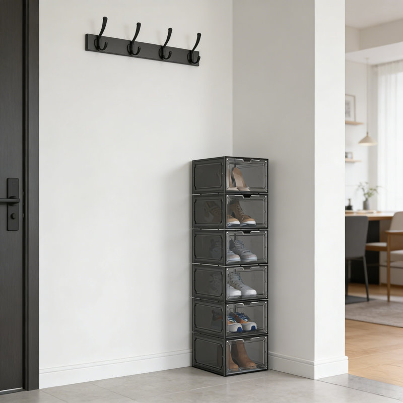 6-Pack Magnetic Closure Stackable Shoe Display Box, Black
