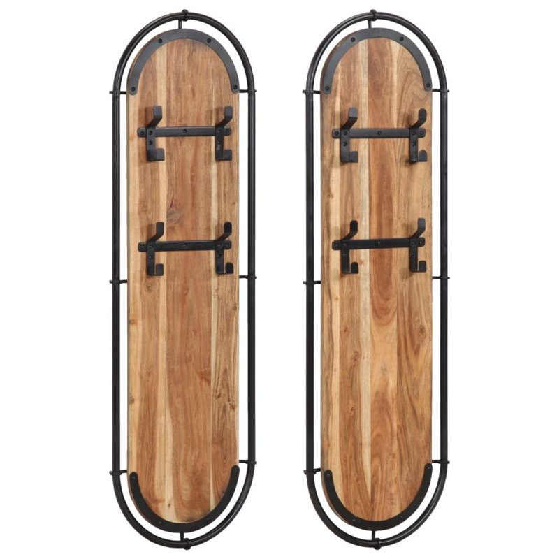  Portemanteau brun et noir en bois d'acacia massif, fer compact, Brun