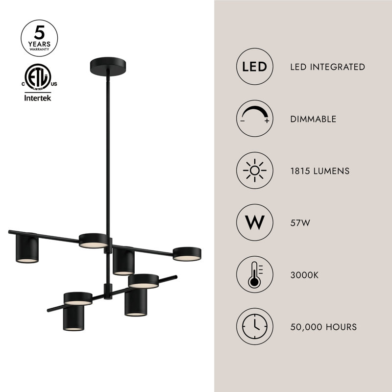 Jayden 8 - Light LED Chandelier, Black/Brushed Gold