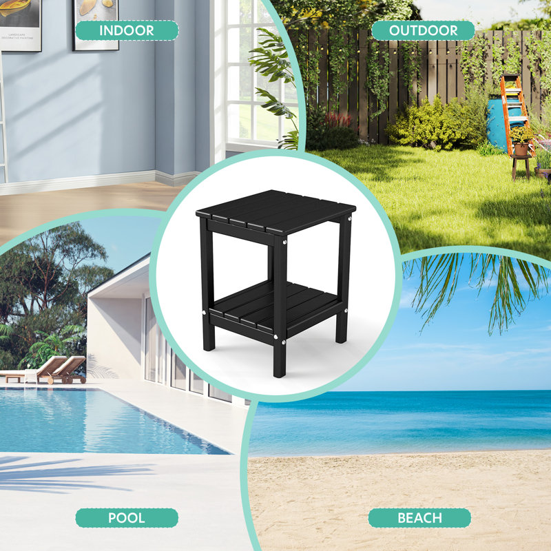 2-tier 14x13in HDPE Outdoor Adirondack Table, Black