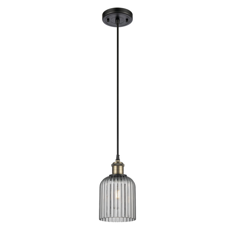 Luminaire suspendu 1 lumière Aalina, Laiton antique noir, Gris fumée clair