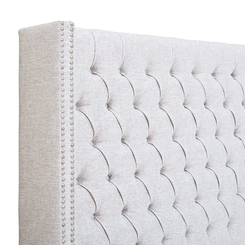Glamorous Headboard With Wing Back, Buttons, Metal Legs, Grey , 68.48"W X 52.82"H, Queen Upholstery Classy Style, Button Tufting, Nailhead Trim, Black 60.75"H