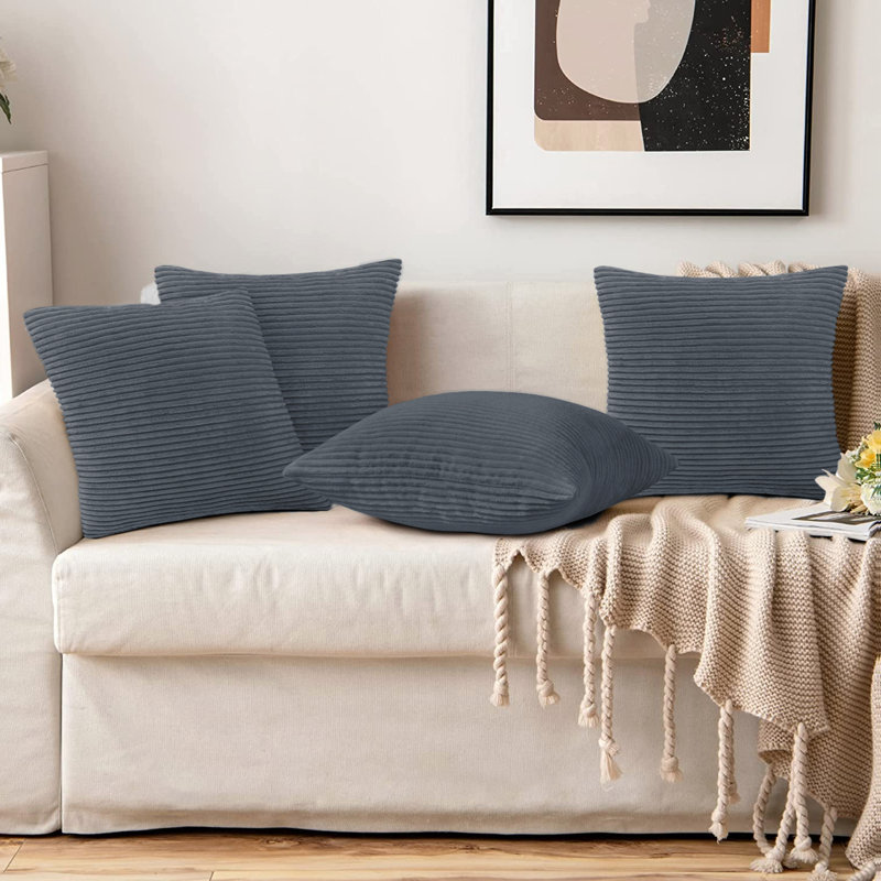 Striped Square Euro Cushion Cover, Grey