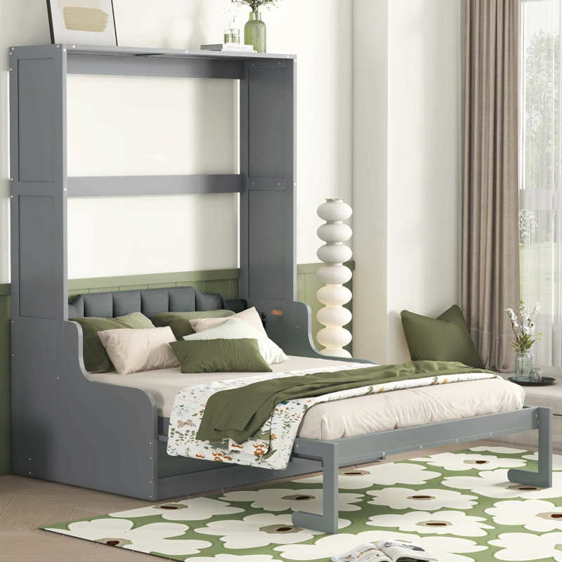 Grand lit escamotable mural avec coussin, Gris