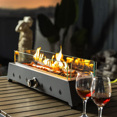 28" Tabletop Gas Fireplace Metal Propane Fire Pit with Flame Guard and Quick Connector