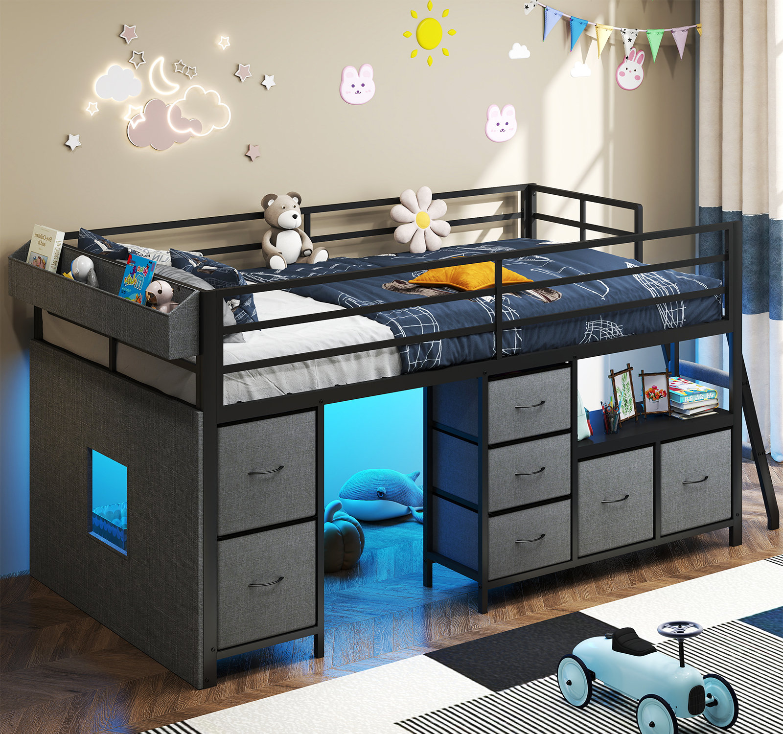Isabelle & Max™ Twin Low Loft Bed With 7 Storage Drawers And Led Lights ...