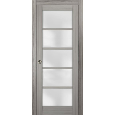 Porte coulissante à galandage avec vitrage dépoli Quadro 4002, finition frêne gingembre, quincaillerie et rail, bois massif, pour chambre à coucher, portes robustes - 61 cm x 203 cm
