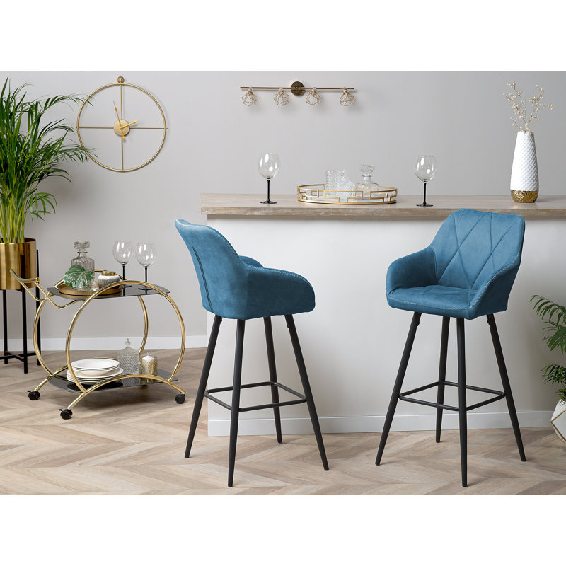 Maxman Upholstered Counter Stool with Metal Frame, Blue