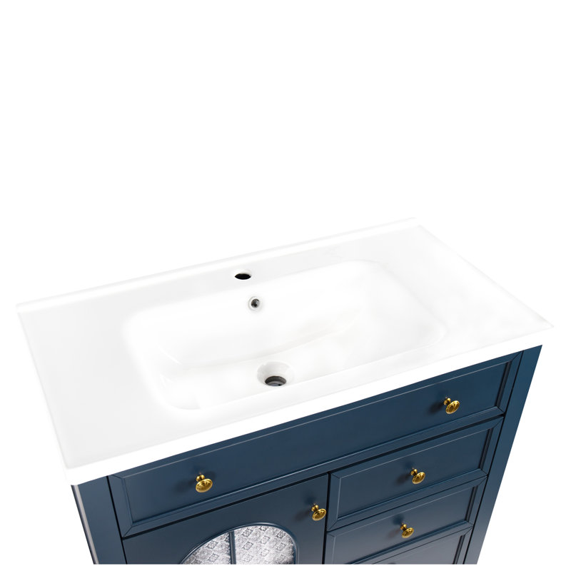 35.6" White Ceramic Bathroom Vanity Sink - Integrated Basin Design with Overflow, Easy Clean Surface, Without Cabinet