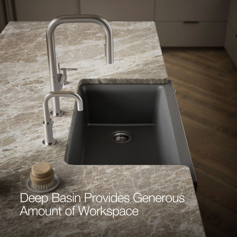 Cairn Undermount Single-Bowl Farmhouse Kitchen Sink, Matte Graphite