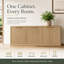 Buffet/meuble de rangement en bois naturel cannelé de 66,9 pouces avec tablettes ajustables