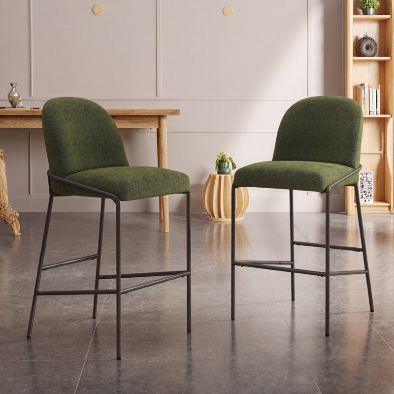Ensemble de 2 tabourets de bar en tissu gris avec structure en métal bronze antique pour une salle à manger moderne, Vert