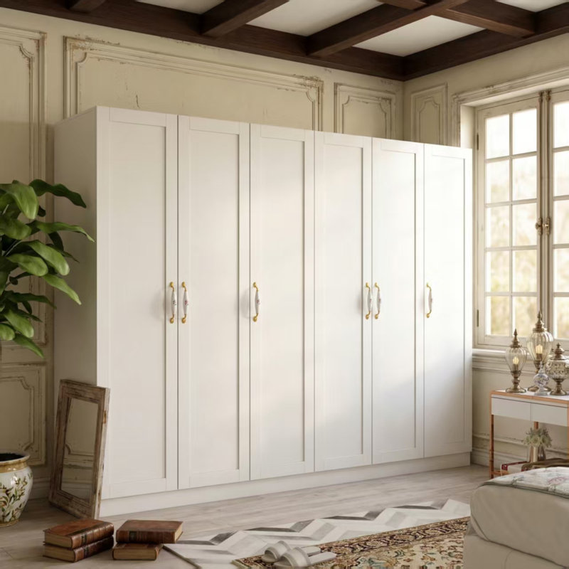 Armoire penderie l 94,5 po à 6 portes avec tringles suspendues