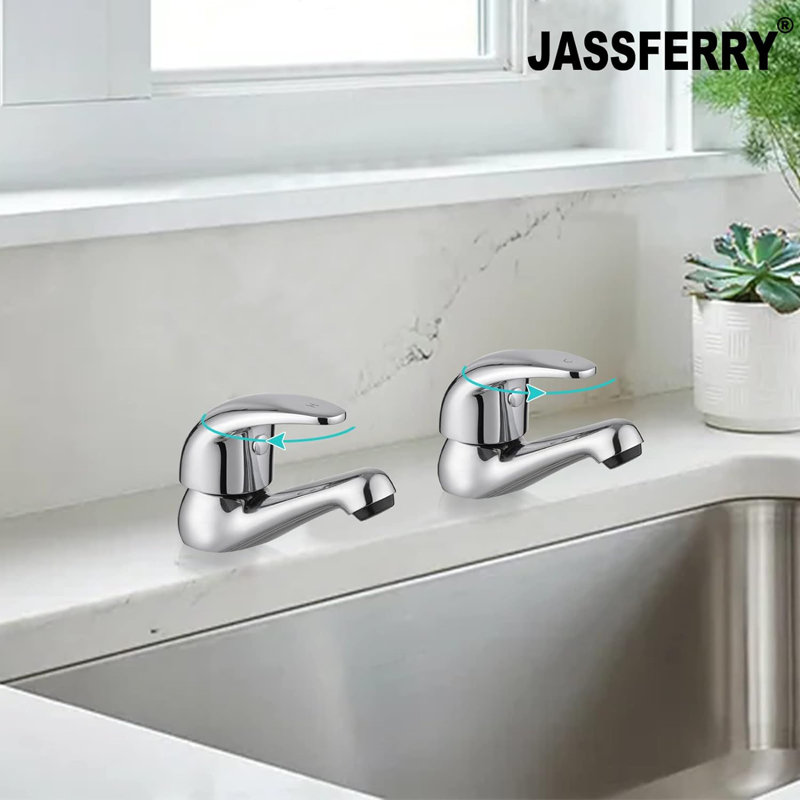 Chrome Pair of Basin Taps Hot and Cold Water Bathroom Sink Tap Top Lever Handle 1/2" Faucet