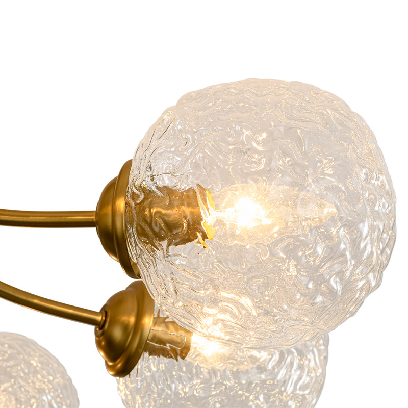 Plafonnier semi-encastré en verre Mid-Century 8 lumières, Doré