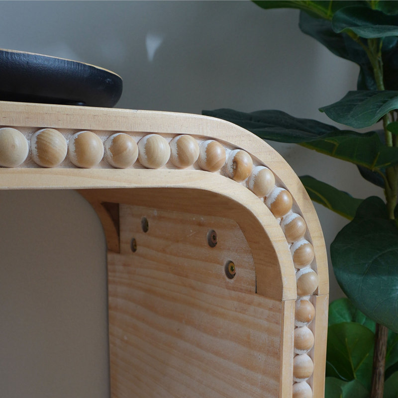Console en bois naturel, table d'entrée de 59 po, table de style cascade courbée, console avec perles en bois