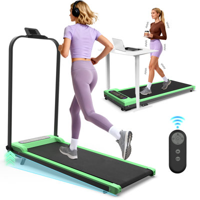 2 In 1 Under Desk Treadmill, 2HP Folding Electric Treadmill Walking Jogging Machine for Home Office with Remote Control, Green