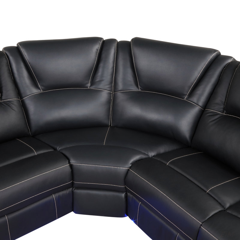 Canapé modulaire en cuir Iliza, Similicuir noir, H 38,98 po x l 102,36 po x P 97,64 po