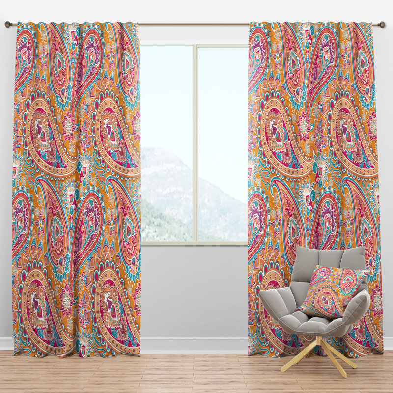 Rideau coloré à motif cachemire bohème coloré - passe-tringle simple avec passe-tringle, l 52 po x L 108 po