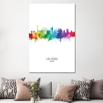 Las Vegas Nevada Skyline Rainbow Tall by Michael Tompsett - Wrapped Canvas Print