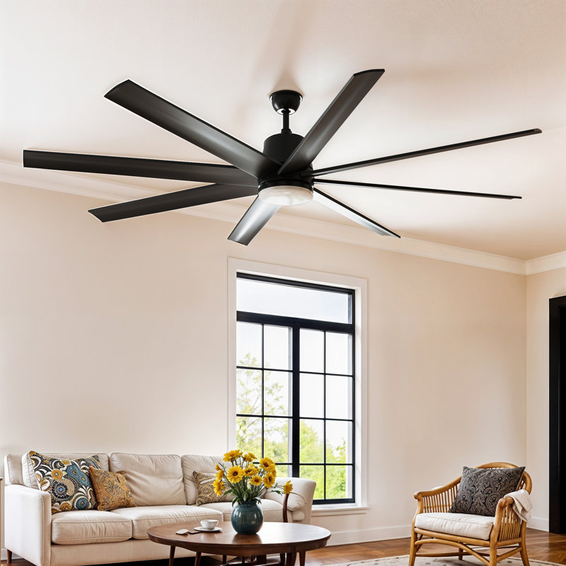 Ventilateur de plafond blanc 72 po avec 8 pales, moteur à 6 vitesses, lumière DEL et contrôle d'application