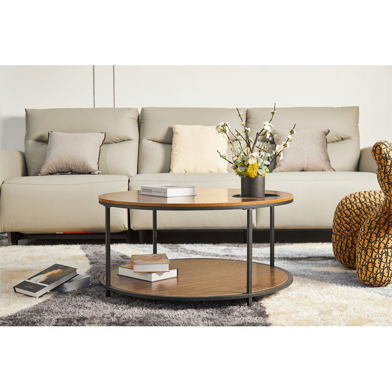 Table basse ronde de 34,64 pouces avec supports de rangement, Black